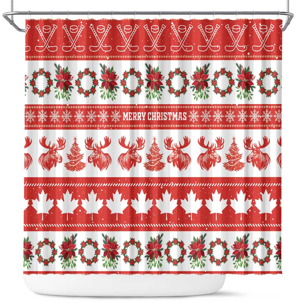 Canada Christmas Shower Curtain Canadian Moose Maple Leaf Seamless Style - Wonder Print Shop