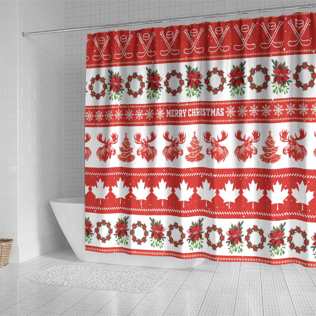 Canada Christmas Shower Curtain Canadian Moose Maple Leaf Seamless Style - Wonder Print Shop