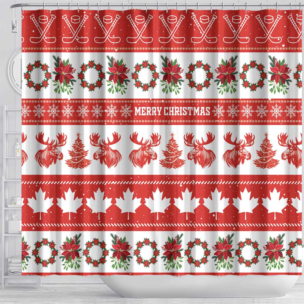 Canada Christmas Shower Curtain Canadian Moose Maple Leaf Seamless Style - Wonder Print Shop