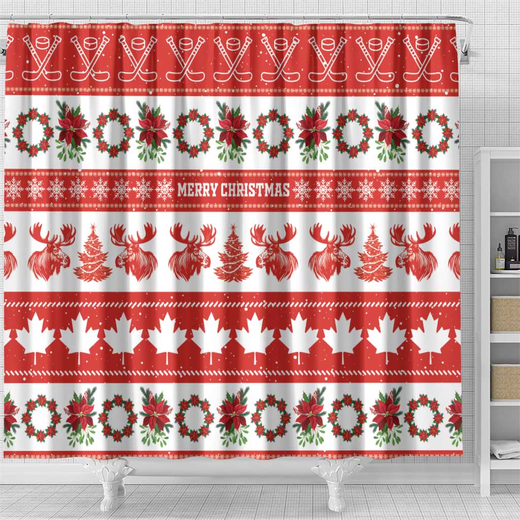 Canada Christmas Shower Curtain Canadian Moose Maple Leaf Seamless Style - Wonder Print Shop