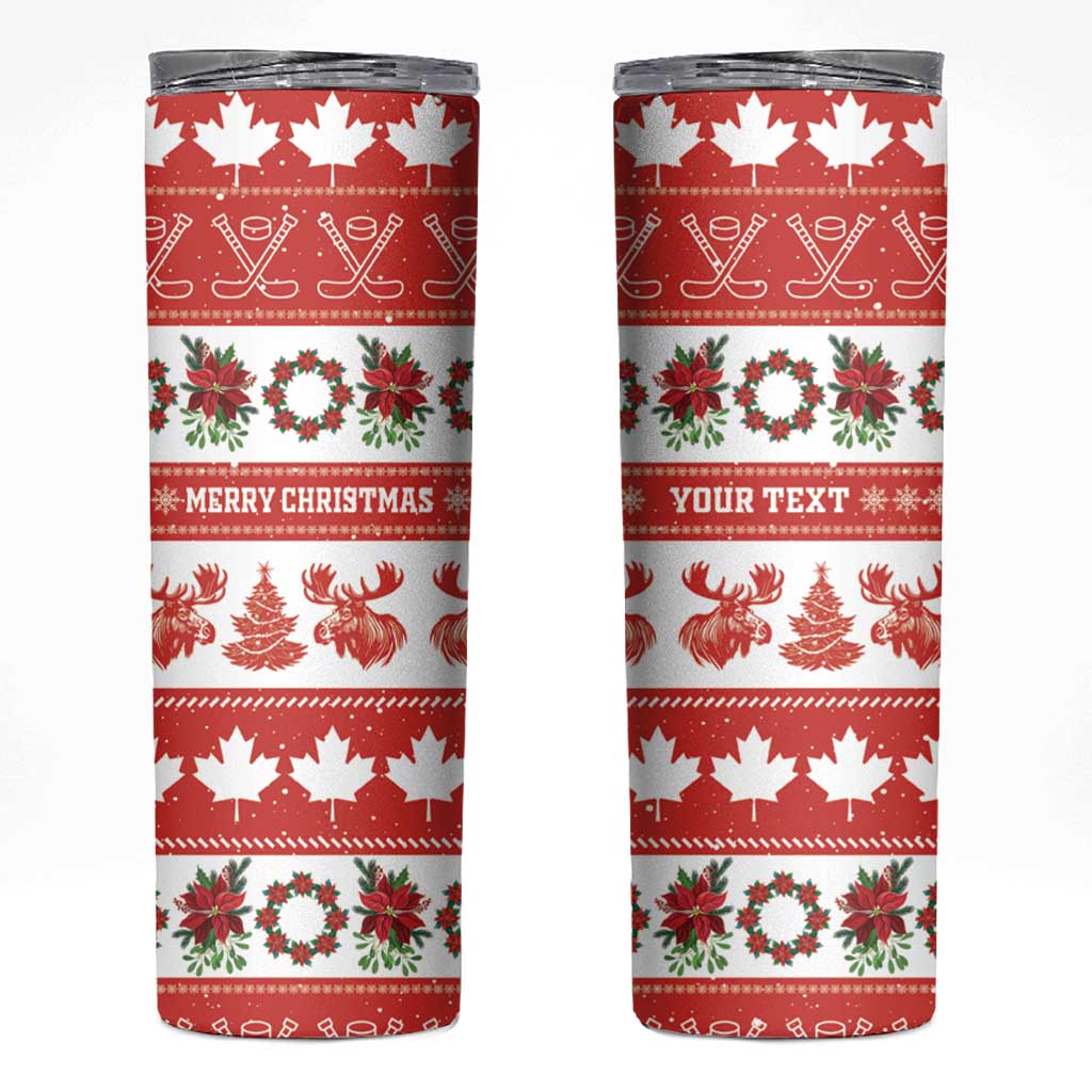 Personalised Canada Christmas Skinny Tumbler Canadian Moose Maple Leaf Seamless Style - Wonder Print Shop