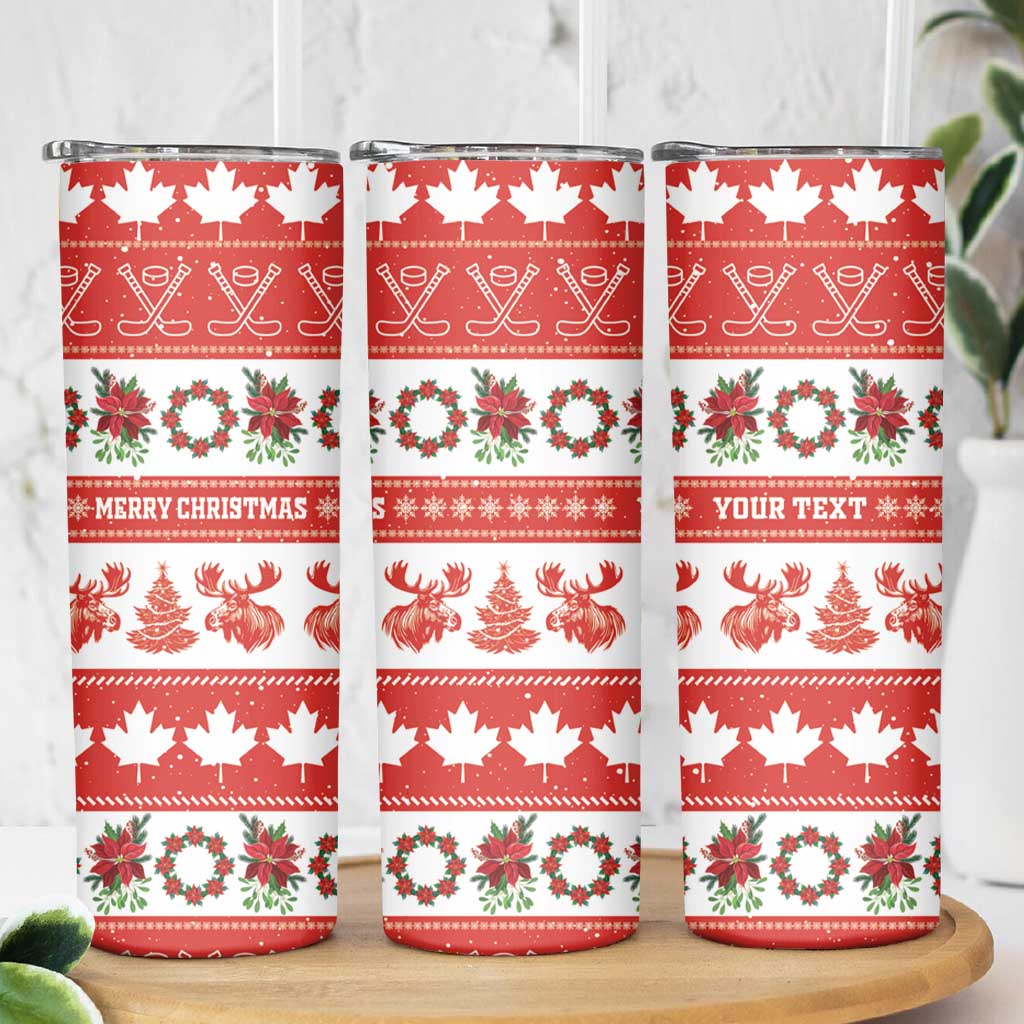 Personalised Canada Christmas Skinny Tumbler Canadian Moose Maple Leaf Seamless Style - Wonder Print Shop