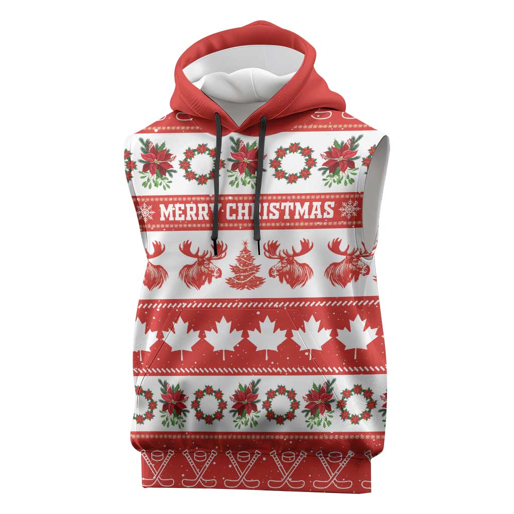 Personalised Canada Christmas Sleeveless Hoodie Canadian Moose Maple Leaf Seamless Style - Wonder Print Shop