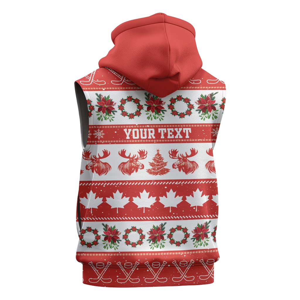 Personalised Canada Christmas Sleeveless Hoodie Canadian Moose Maple Leaf Seamless Style - Wonder Print Shop