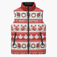 Personalised Canada Christmas Sleeveless Puffer Jacket Canadian Moose Maple Leaf Seamless Style - Wonder Print Shop