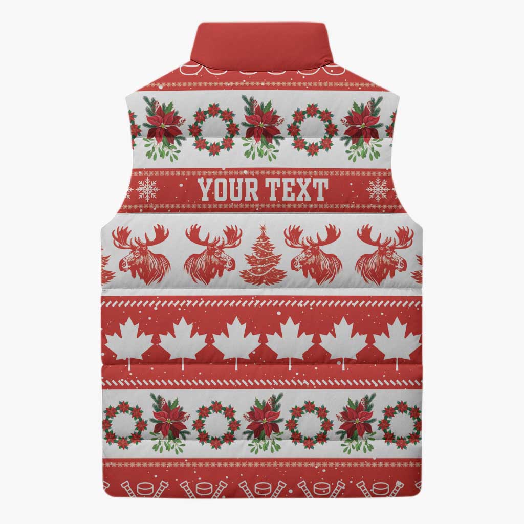 Personalised Canada Christmas Sleeveless Puffer Jacket Canadian Moose Maple Leaf Seamless Style - Wonder Print Shop