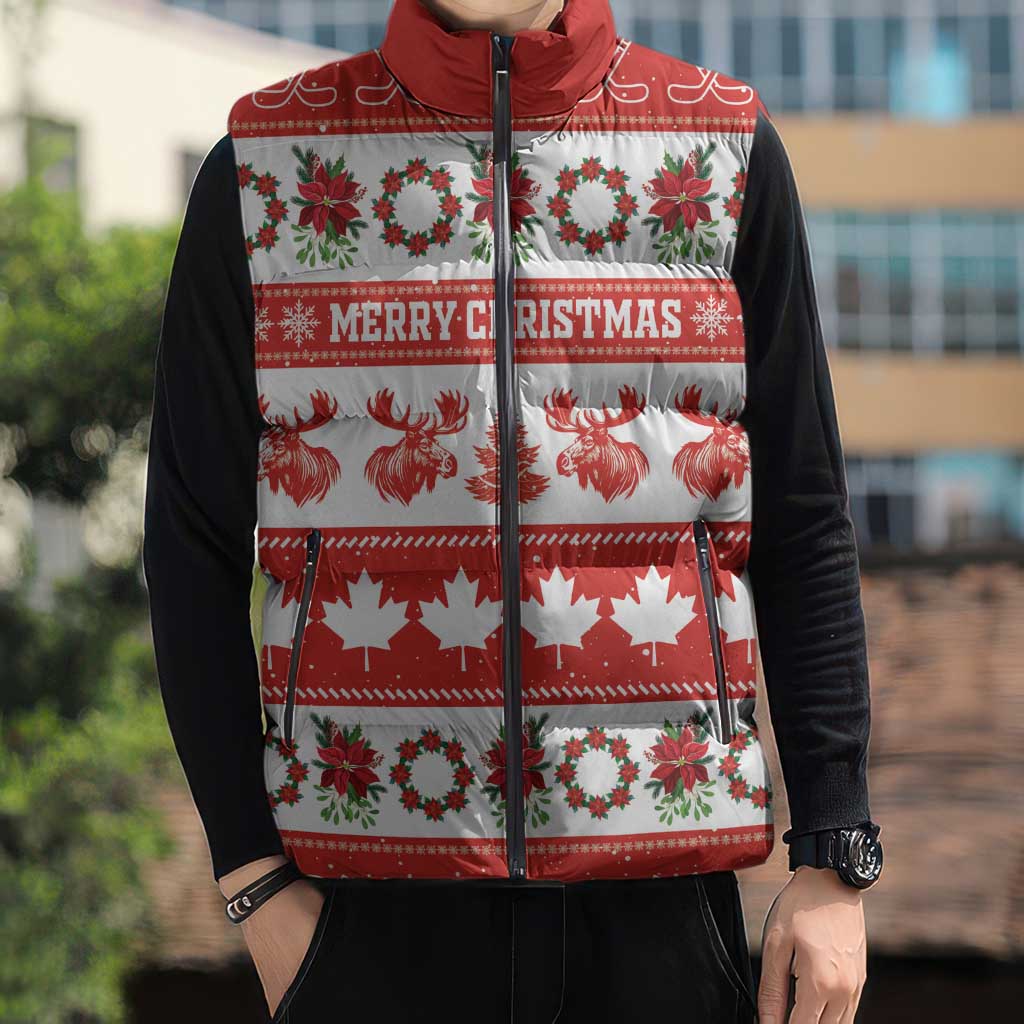 Personalised Canada Christmas Sleeveless Puffer Jacket Canadian Moose Maple Leaf Seamless Style - Wonder Print Shop