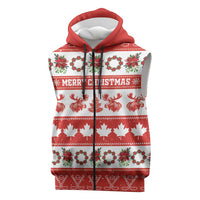 Personalised Canada Christmas Sleeveless Zip Hoodie Canadian Moose Maple Leaf Seamless Style - Wonder Print Shop