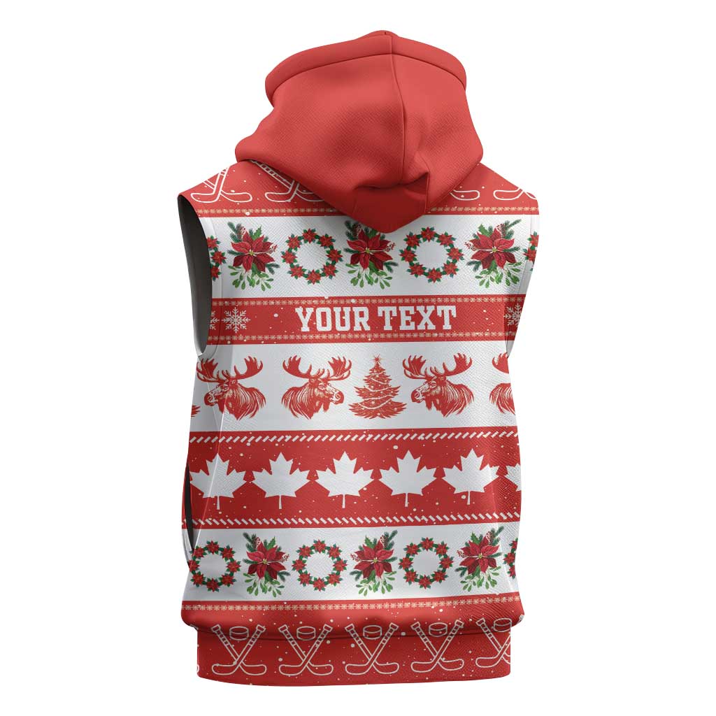 Personalised Canada Christmas Sleeveless Zip Hoodie Canadian Moose Maple Leaf Seamless Style - Wonder Print Shop
