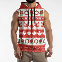 Personalised Canada Christmas Sleeveless Zip Hoodie Canadian Moose Maple Leaf Seamless Style - Wonder Print Shop