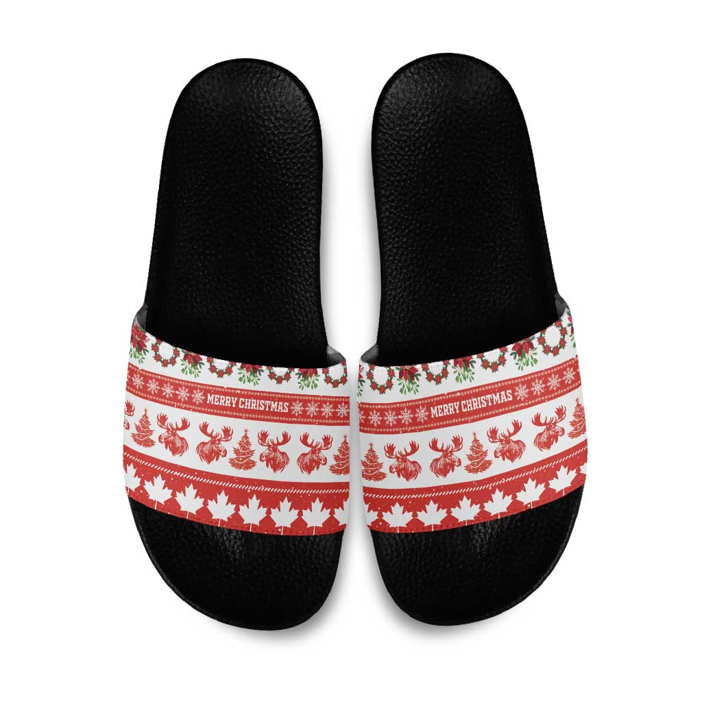 Canada Christmas Slide Sandals Canadian Moose Maple Leaf Seamless Style - Wonder Print Shop