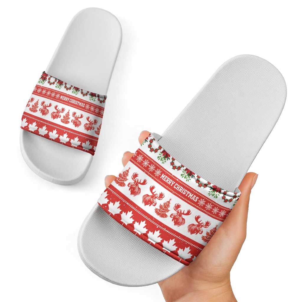 Canada Christmas Slide Sandals Canadian Moose Maple Leaf Seamless Style - Wonder Print Shop