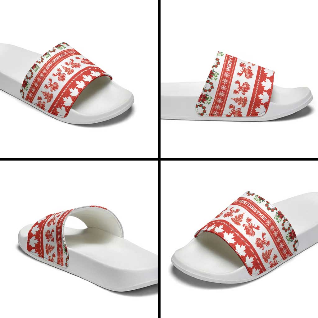 Canada Christmas Slide Sandals Canadian Moose Maple Leaf Seamless Style - Wonder Print Shop
