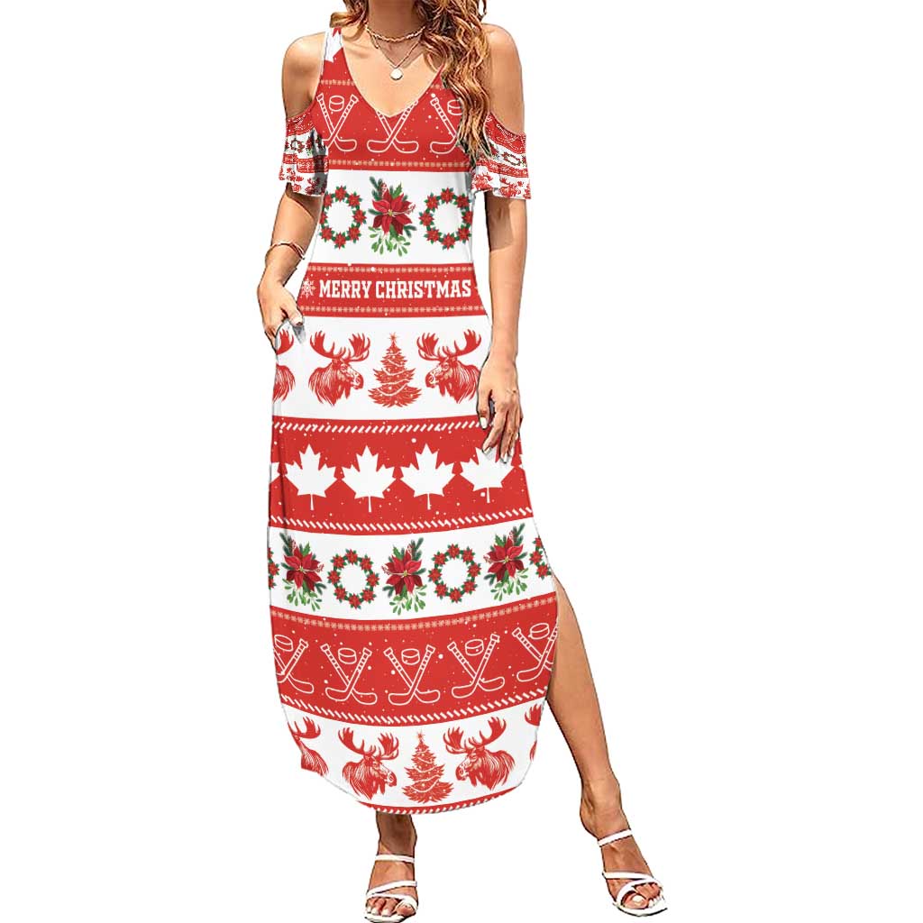 Personalised Canada Christmas Summer Maxi Dress Canadian Moose Maple Leaf Seamless Style - Wonder Print Shop