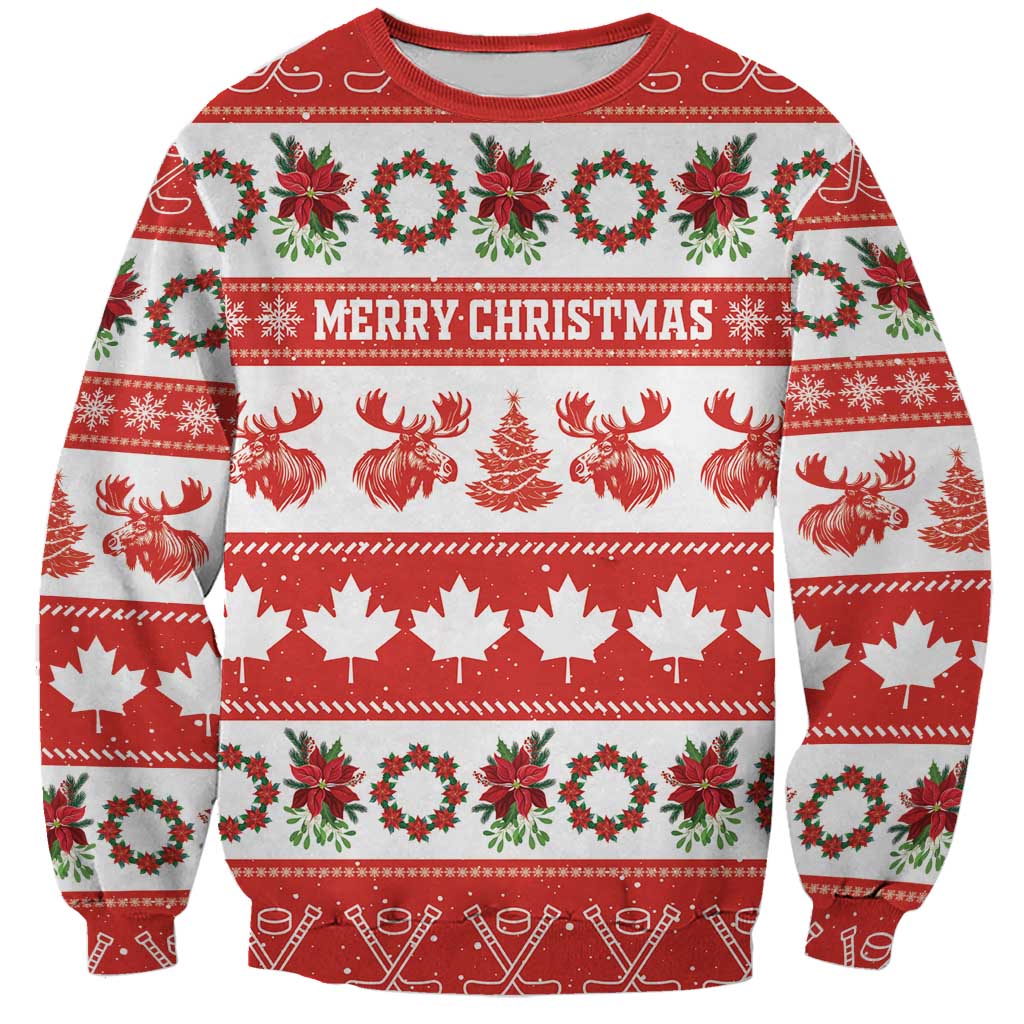 Personalised Canada Christmas Sweatshirt Canadian Moose Maple Leaf Seamless Style - Wonder Print Shop