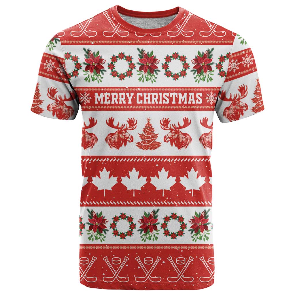 Personalised Canada Christmas T Shirt Canadian Moose Maple Leaf Seamless Style - Wonder Print Shop