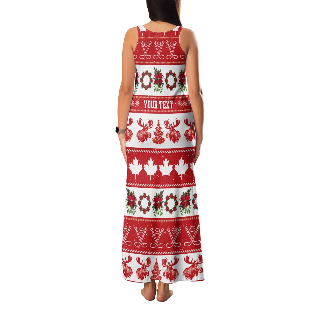 Personalised Canada Christmas Tank Maxi Dress Canadian Moose Maple Leaf Seamless Style - Wonder Print Shop