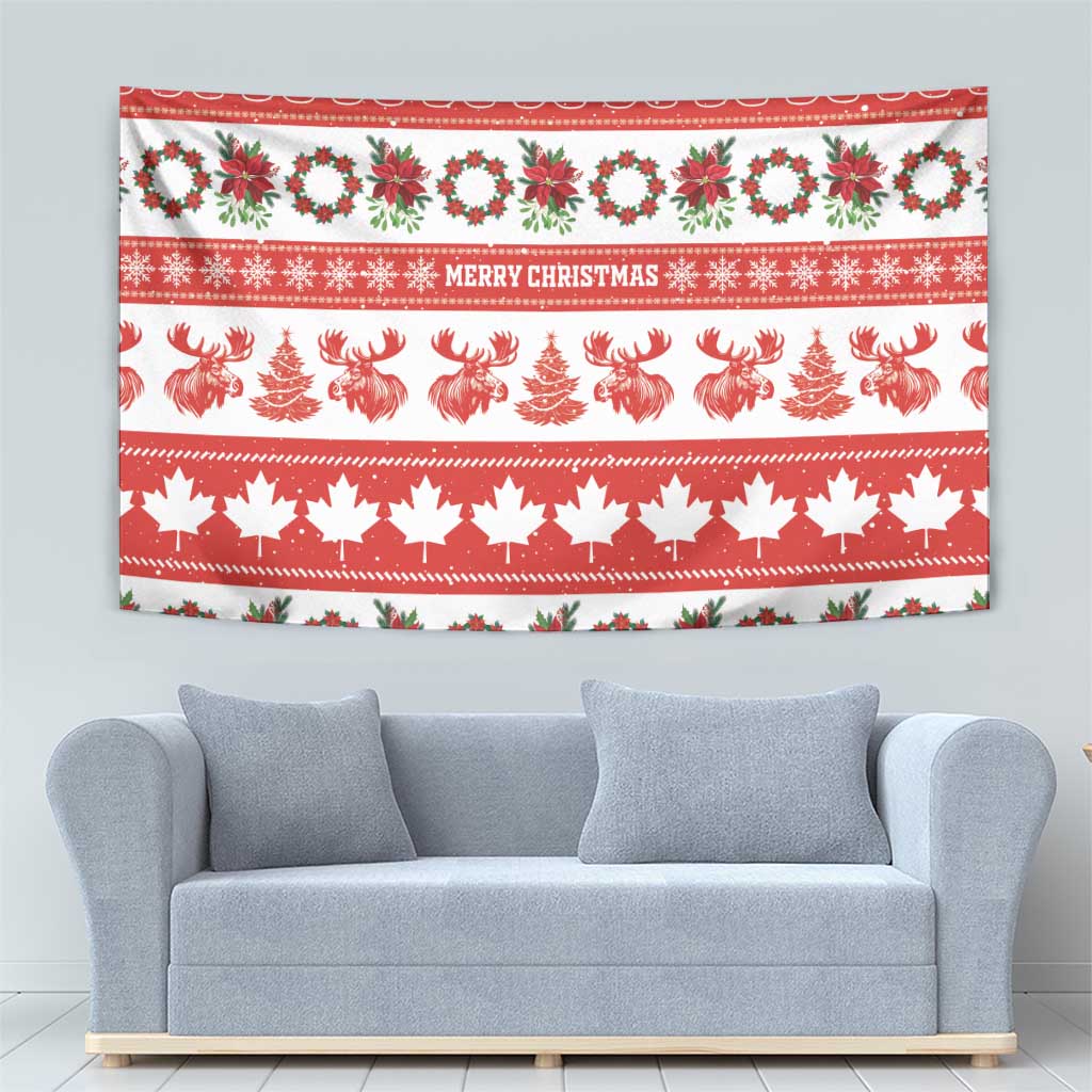 Canada Christmas Tapestry Canadian Moose Maple Leaf Seamless Style - Wonder Print Shop