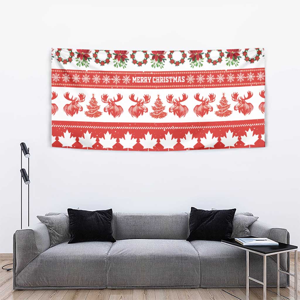 Canada Christmas Tapestry Canadian Moose Maple Leaf Seamless Style - Wonder Print Shop