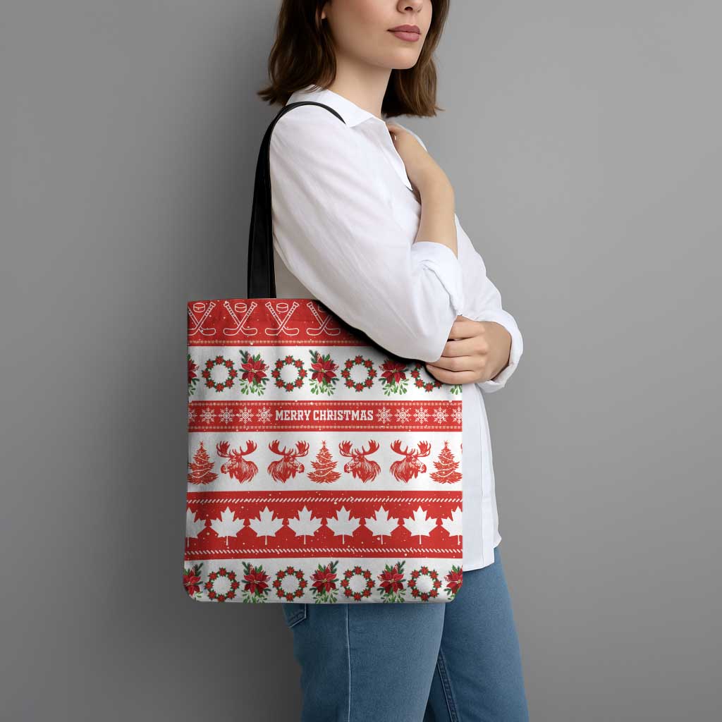 Canada Christmas Tote Bag Canadian Moose Maple Leaf Seamless Style - Wonder Print Shop