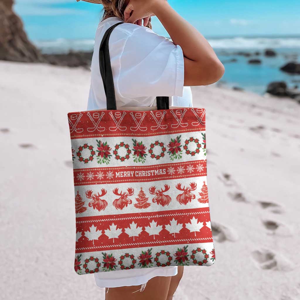 Canada Christmas Tote Bag Canadian Moose Maple Leaf Seamless Style - Wonder Print Shop