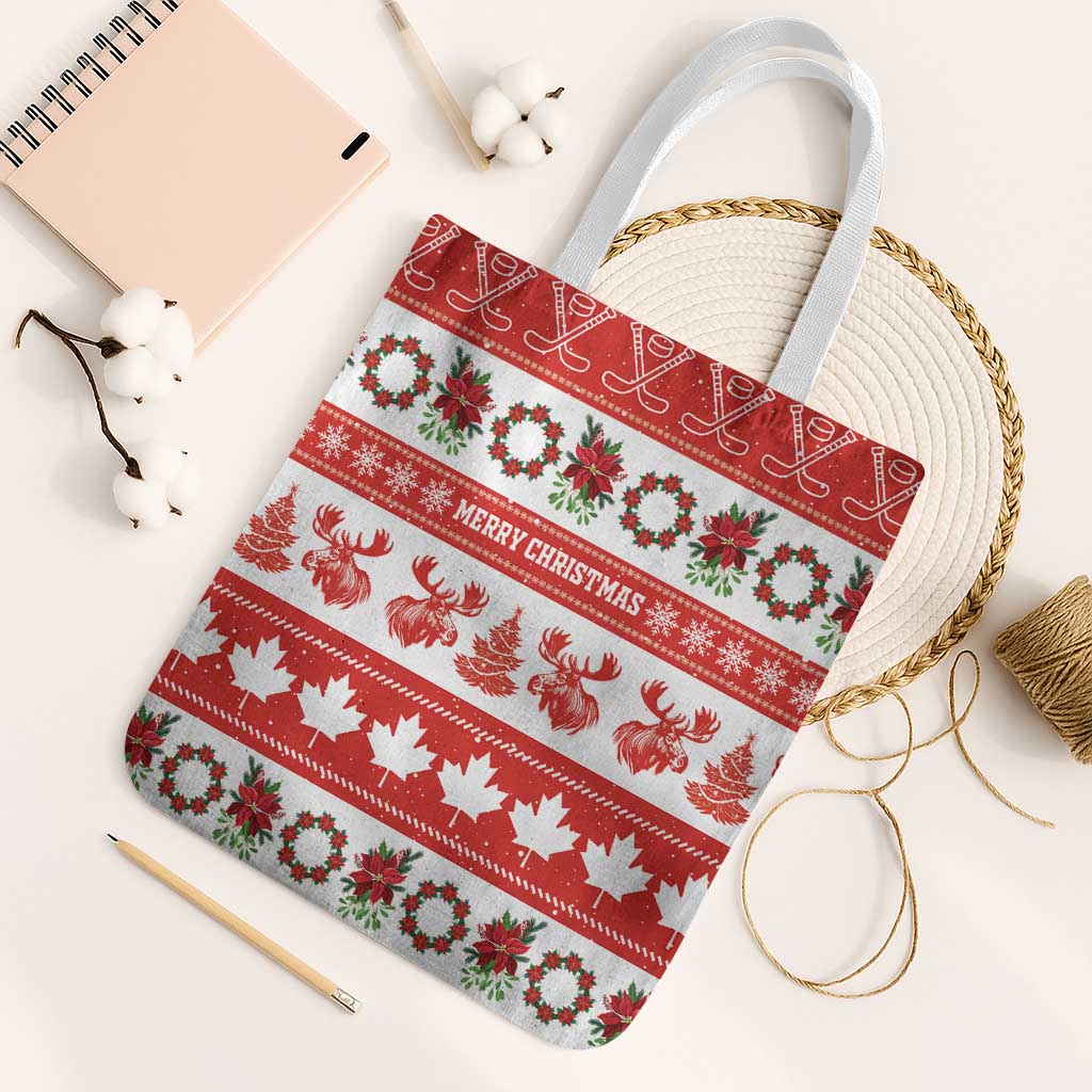 Canada Christmas Tote Bag Canadian Moose Maple Leaf Seamless Style - Wonder Print Shop
