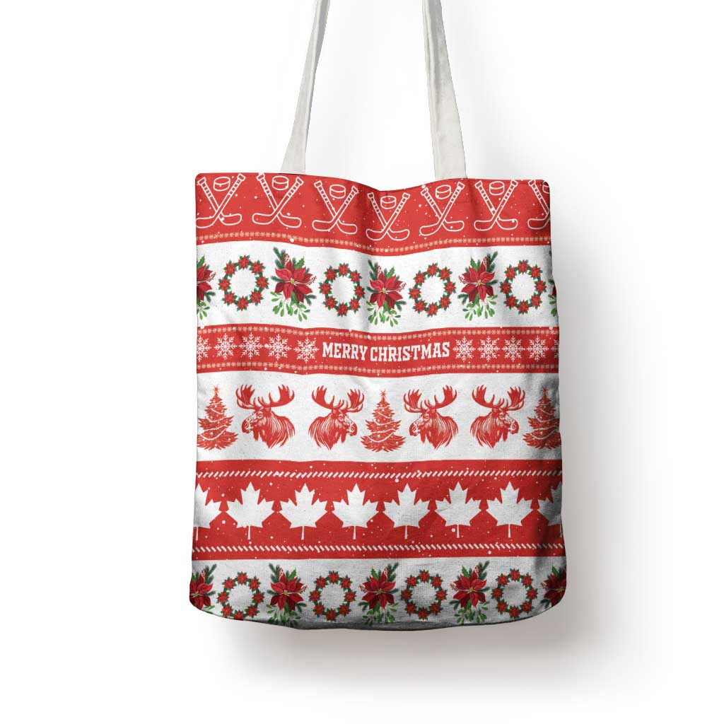 Canada Christmas Tote Bag Canadian Moose Maple Leaf Seamless Style - Wonder Print Shop