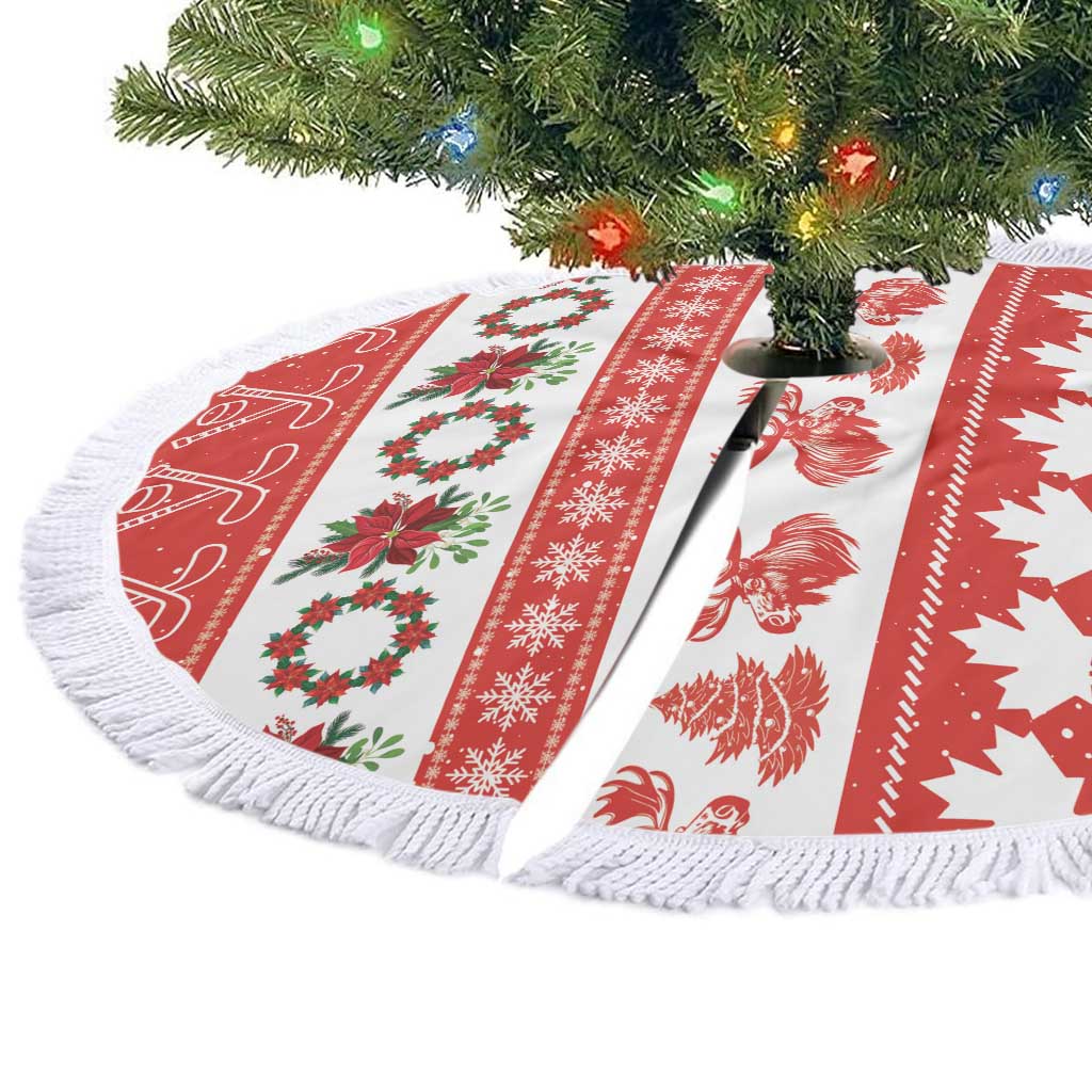 Canada Christmas Tree Skirt Canadian Moose Maple Leaf Seamless Style - Wonder Print Shop
