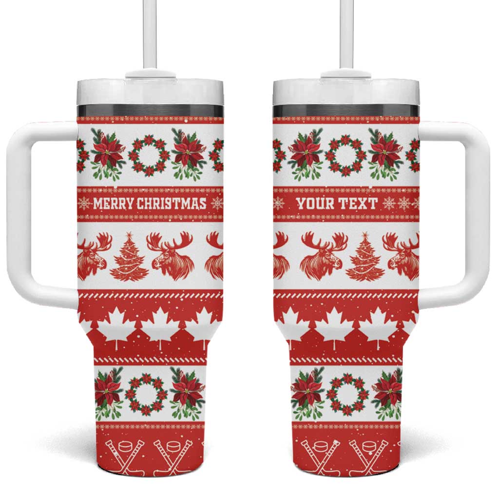 Personalised Canada Christmas Tumbler With Handle Canadian Moose Maple Leaf Seamless Style - Wonder Print Shop
