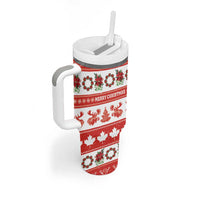 Personalised Canada Christmas Tumbler With Handle Canadian Moose Maple Leaf Seamless Style - Wonder Print Shop