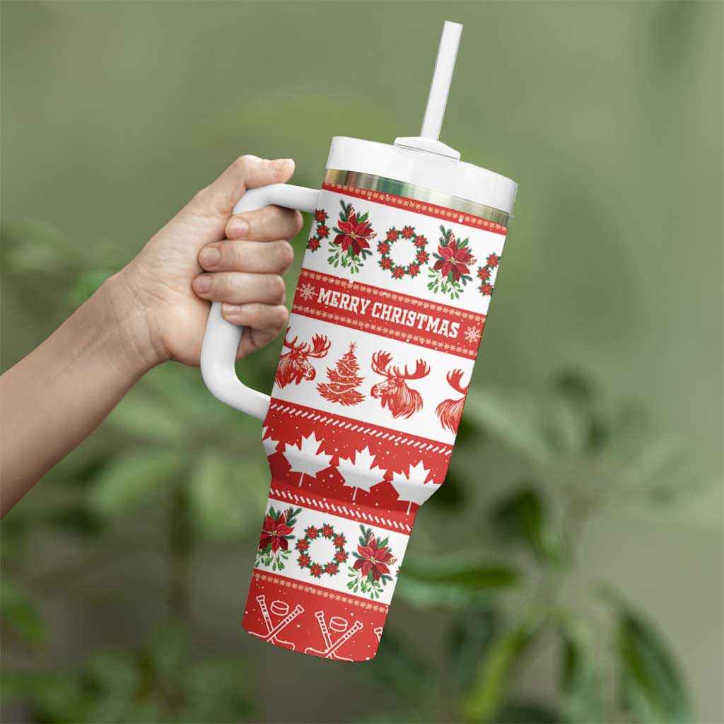 Personalised Canada Christmas Tumbler With Handle Canadian Moose Maple Leaf Seamless Style - Wonder Print Shop