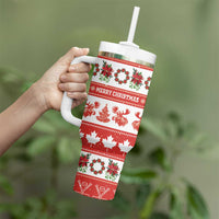 Personalised Canada Christmas Tumbler With Handle Canadian Moose Maple Leaf Seamless Style - Wonder Print Shop