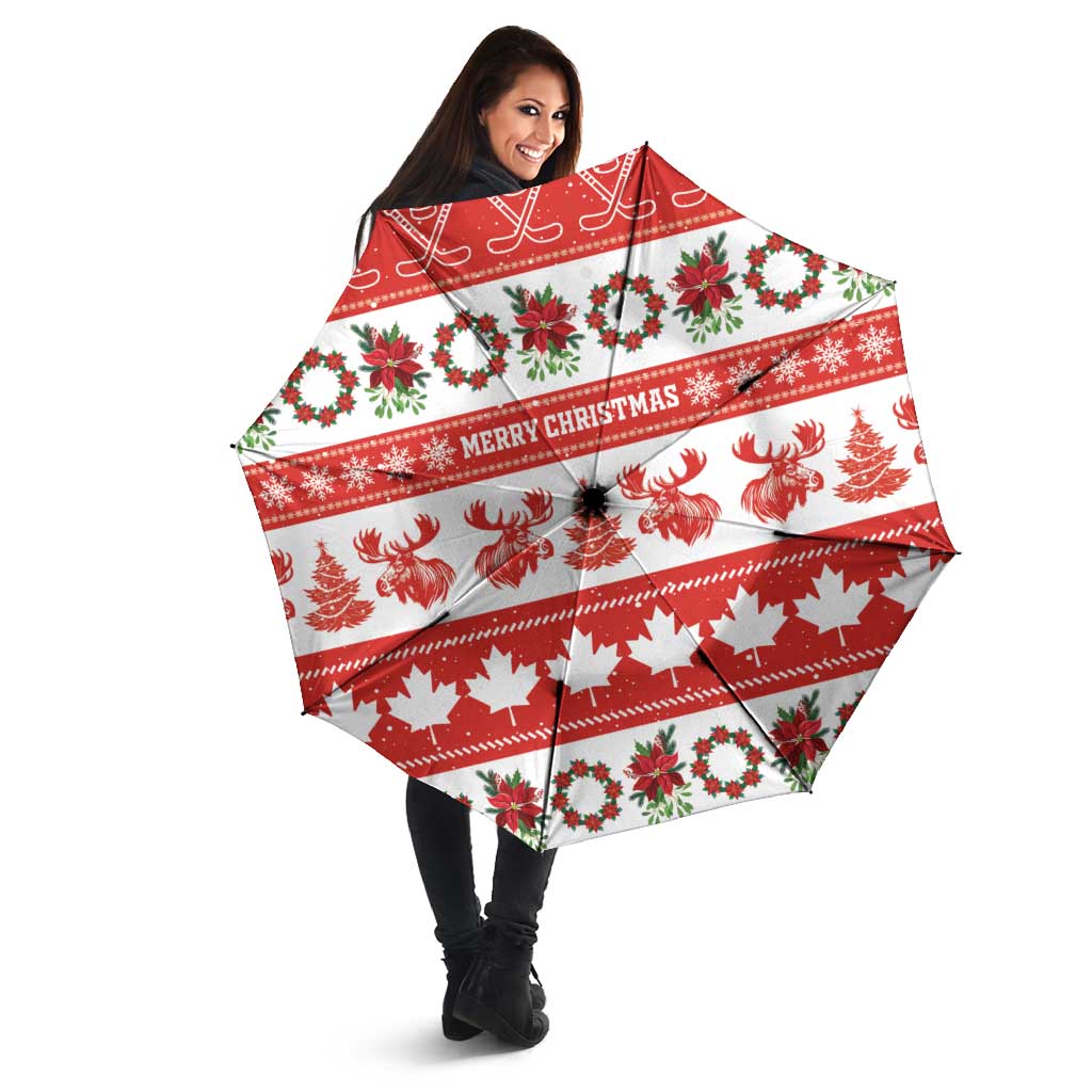 Canada Christmas Umbrella Canadian Moose Maple Leaf Seamless Style - Wonder Print Shop