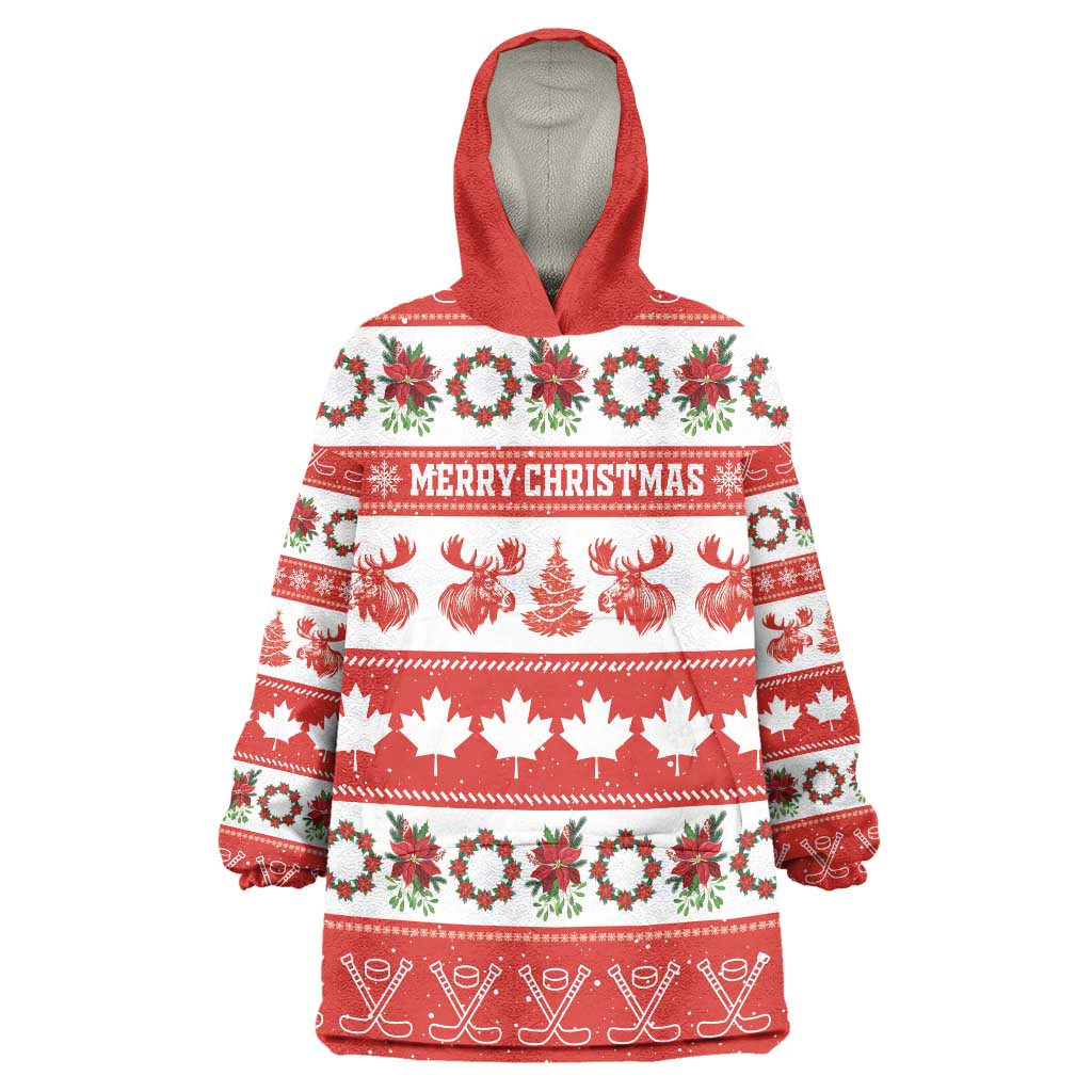 Personalised Canada Christmas Wearable Blanket Hoodie Canadian Moose Maple Leaf Seamless Style - Wonder Print Shop