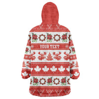 Personalised Canada Christmas Wearable Blanket Hoodie Canadian Moose Maple Leaf Seamless Style - Wonder Print Shop