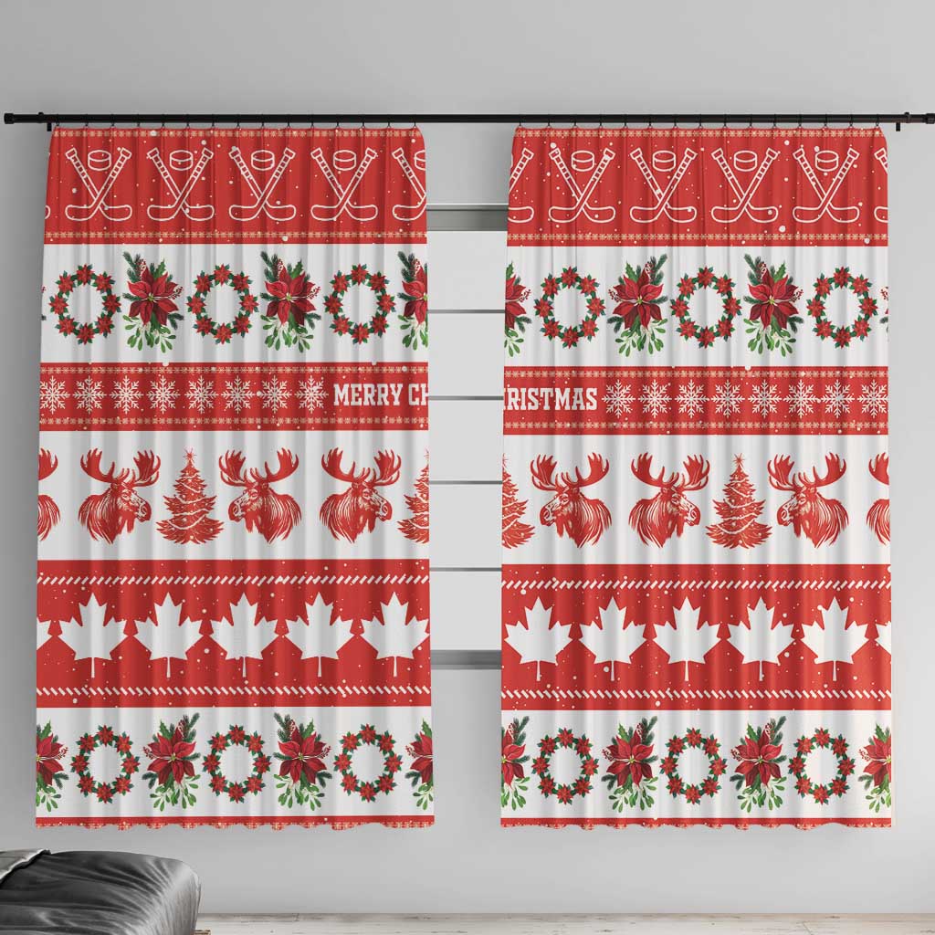 Canada Christmas Window Curtain Canadian Moose Maple Leaf Seamless Style - Wonder Print Shop