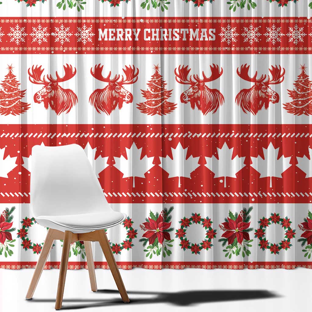 Canada Christmas Window Curtain Canadian Moose Maple Leaf Seamless Style - Wonder Print Shop