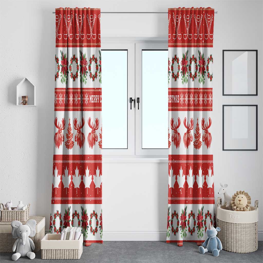 Canada Christmas Window Curtain Canadian Moose Maple Leaf Seamless Style - Wonder Print Shop