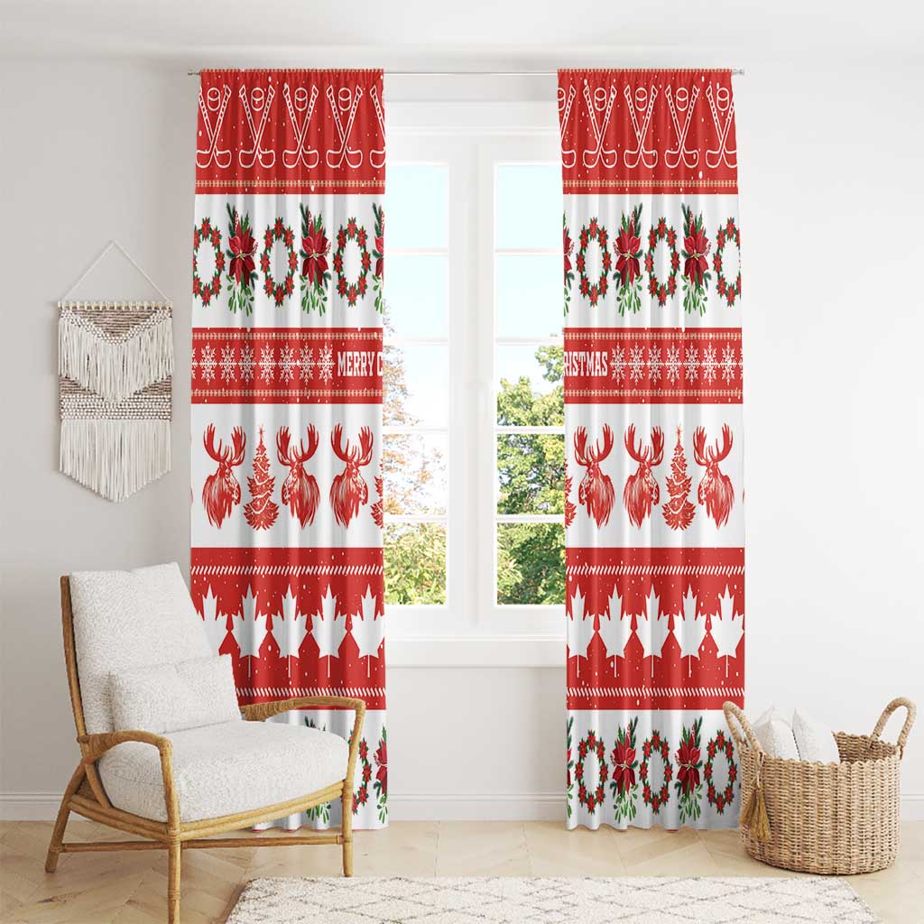 Canada Christmas Window Curtain Canadian Moose Maple Leaf Seamless Style - Wonder Print Shop