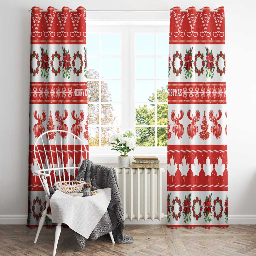 Canada Christmas Window Curtain Canadian Moose Maple Leaf Seamless Style - Wonder Print Shop