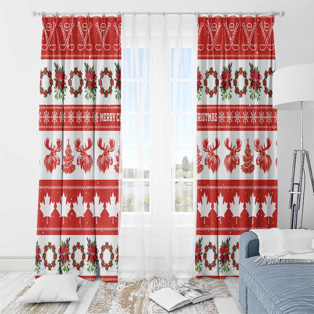 Canada Christmas Window Curtain Canadian Moose Maple Leaf Seamless Style - Wonder Print Shop