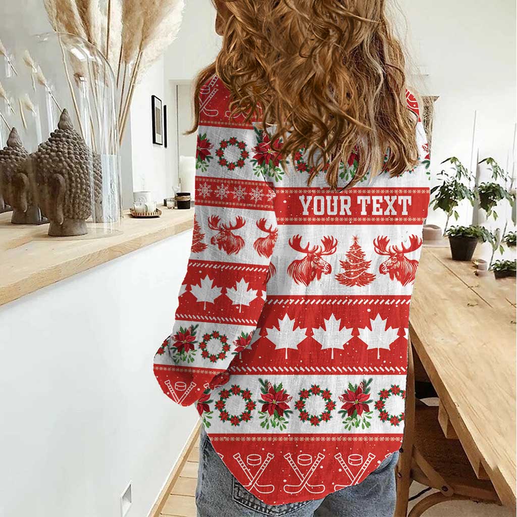 Personalised Canada Christmas Women Casual Shirt Canadian Moose Maple Leaf Seamless Style - Wonder Print Shop