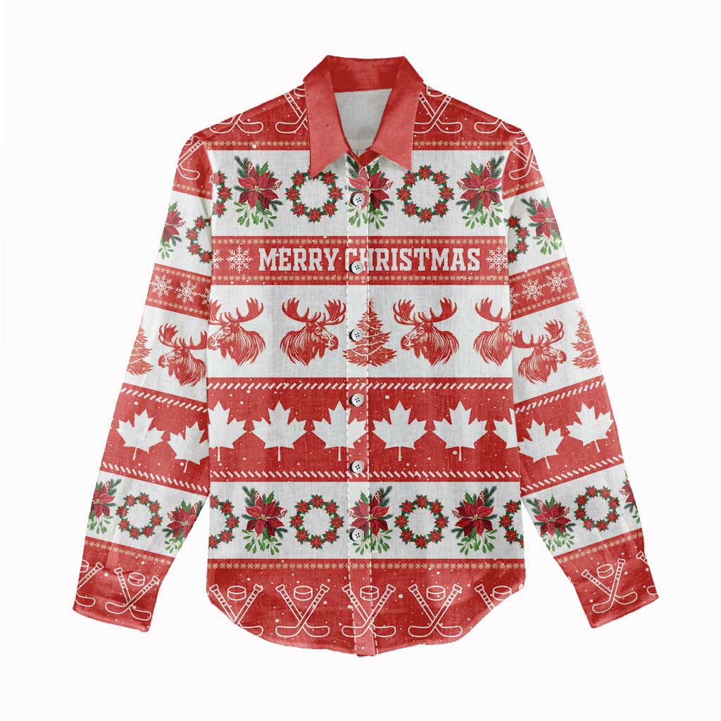 Personalised Canada Christmas Women Casual Shirt Canadian Moose Maple Leaf Seamless Style - Wonder Print Shop