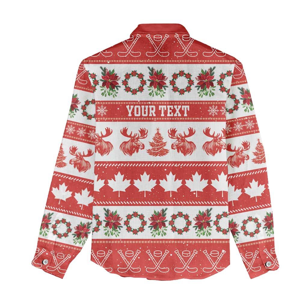 Personalised Canada Christmas Women Casual Shirt Canadian Moose Maple Leaf Seamless Style - Wonder Print Shop