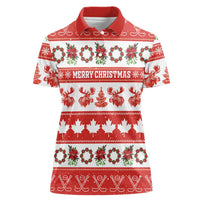Personalised Canada Christmas Women Polo Shirt Canadian Moose Maple Leaf Seamless Style - Wonder Print Shop