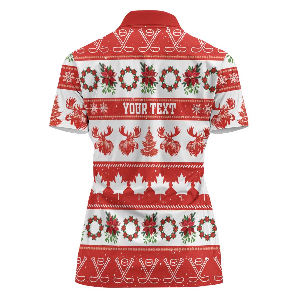 Personalised Canada Christmas Women Polo Shirt Canadian Moose Maple Leaf Seamless Style - Wonder Print Shop