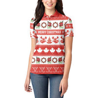 Personalised Canada Christmas Women Polo Shirt Canadian Moose Maple Leaf Seamless Style - Wonder Print Shop