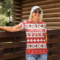 Personalised Canada Christmas Women Polo Shirt Canadian Moose Maple Leaf Seamless Style - Wonder Print Shop