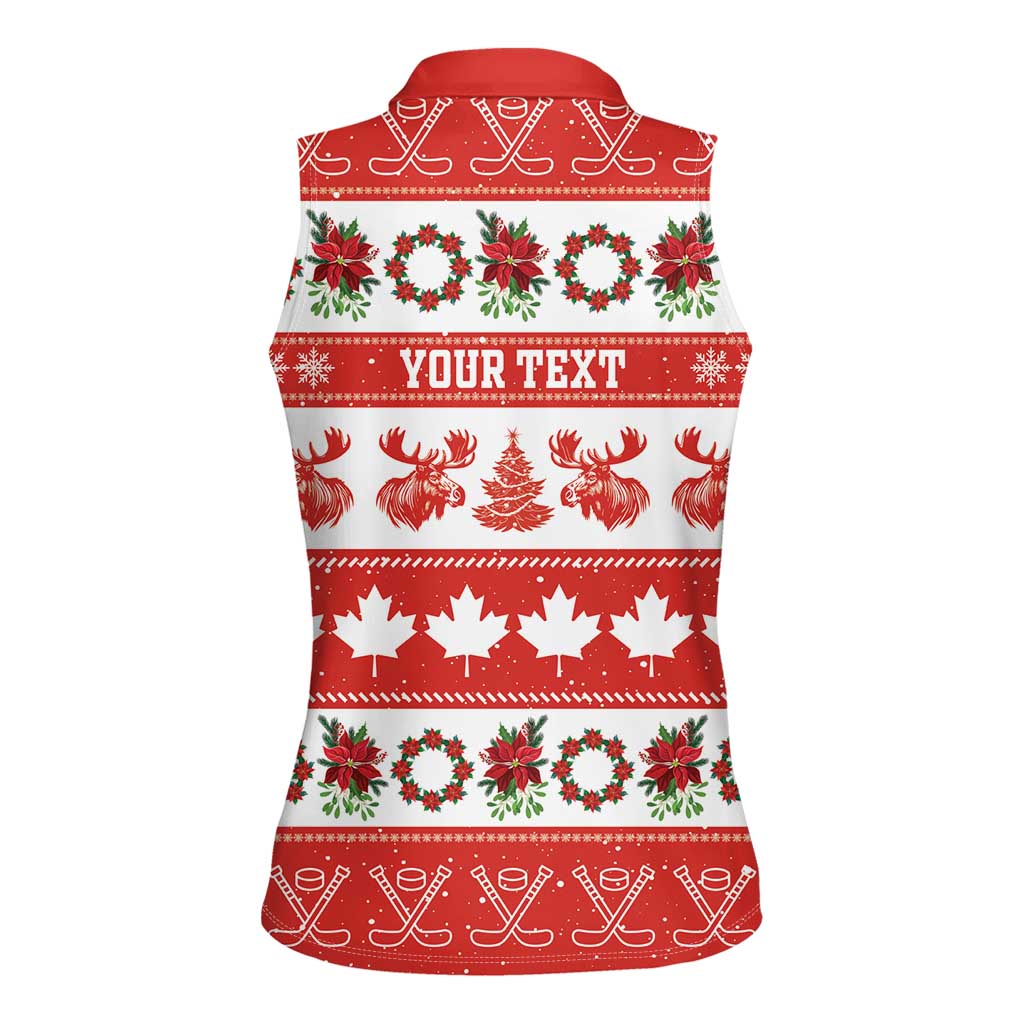 Personalised Canada Christmas Women Sleeveless Polo Shirt Canadian Moose Maple Leaf Seamless Style - Wonder Print Shop