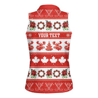 Personalised Canada Christmas Women Sleeveless Polo Shirt Canadian Moose Maple Leaf Seamless Style - Wonder Print Shop